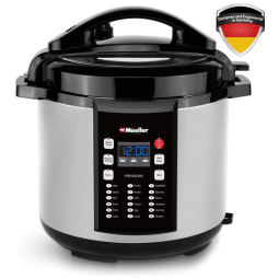 Panela de Pressão Elétrica, 10 em 1, 5.6 Litros, Aço Inoxidável, 110V 1000W, MUELLER AUSTRIA ML100A M01, Preto e Prata