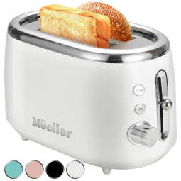 Mueller Torradeira Elétrica Retrô 2 Fatias com 7 Níveis de Tostagem com Bandeja de Migalhas Removível, 110V, Branca