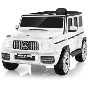 Carro Elétrico Infantil Licenciado AceCruisers Mercedes-Benz G63 12V Branco 2 Motores Controle Remoto Música LED 3 Velocidades Cinto