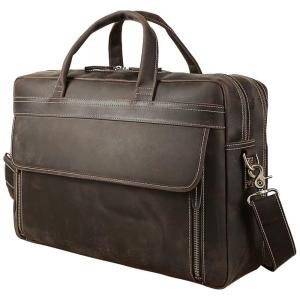 Bolsa Carteiro Masculina de Couro de Cavalo para Laptop com 17 Polegadas, Masa Kawa