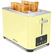 Torradeira de 2 Fatias com Tela LCD com 6 Níveis de Tostagem, Amarela, BBDAY, Amarelo