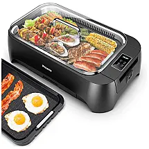 Grelhador elétrico interno sem fumaça Grelhador elétrico, grelha antiaderente intercambiável para churrasco com tecnologia de extração de