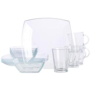 Aparelho de Jantar com 12 Peças em Vidro Transparente Serve 4 Pessoas, Gibson Soho, Quadrado