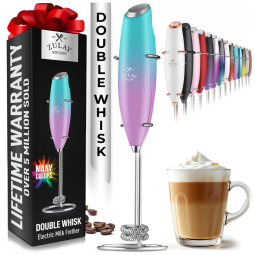 Espumador Elétrico de Leite a Bateria com Suporte, e, ZULAY KITCHEN Twin Whisk 12,500 RPM, Azul