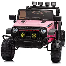 Jeep Elétrico Infantil 12V Rosa com Controle Remoto, Suspensão 4x4, Cinto de Segurança, Música Bluetooth e USB