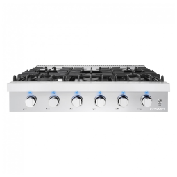 Cooktop a gás slide-in 91cm Cosmo inox queimadores italianos selados mesa em porcelana preta 6 queimadores 110V