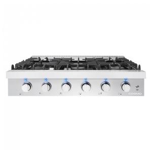 Cooktop a gás slide-in 91cm Cosmo inox queimadores italianos selados mesa em porcelana preta 6 queimadores 110V