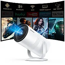 Projetor Portátil WISHOLY Cor 4 Android 12 Foco Elétrico Keystone Automático Rotação 180° 1080P Suporte 4K WiFi 6 Bluetooth