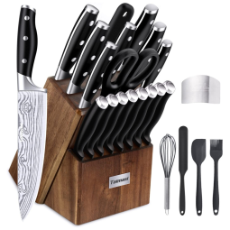 Conjunto de Facas com Afiador Embutido e Bloco de Bancada 23 Peças, TAIMASI DECJ JS 1214 002, Preto