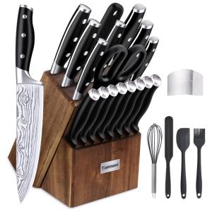 Conjunto de Facas com Afiador Embutido e Bloco de Bancada 23 Peças, TAIMASI DECJ JS 1214 002, Preto