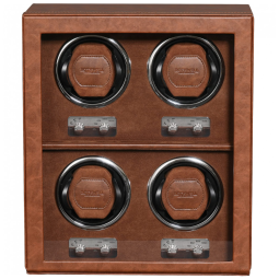 Caixa, Estojo de Couro Rotativo Automático para Relógios, 4 Lugares, ROTHWEL, Marrom