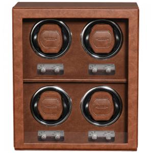 Caixa, Estojo de Couro Rotativo Automático para Relógios, 4 Lugares, ROTHWEL, Marrom