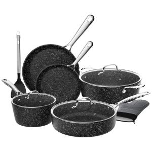 Conjunto de Panelas e Frigideiras Antiaderentes de Granito, 10 Peças, VAKKIT, Preto