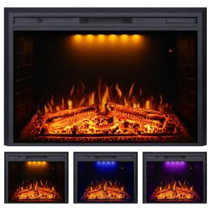Lareira Elétrica de Embutir A69x101L com Controle Remoto e Chamas Multicolorida, 1500W, 110v, VALUXHOME Electric Fireplace, Preto
