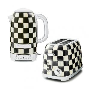 Conjunto chaleira elétrica e torradeira Mackenzie-Childs Courtly Check inox preto e branco 110V