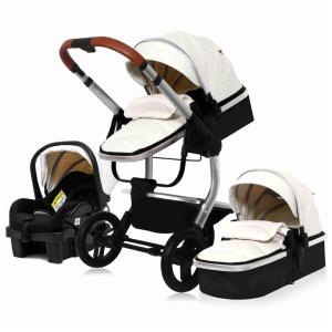 Carrinho de Bebê Dobrável 3 em 1 Travel System, Sunxueli, Branco