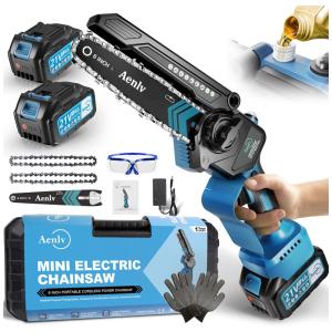 Motosserra Elétrica Portátil sem Fio e com Regulador Automático de Corrente, 21V, 900W, Aenlv, Azul