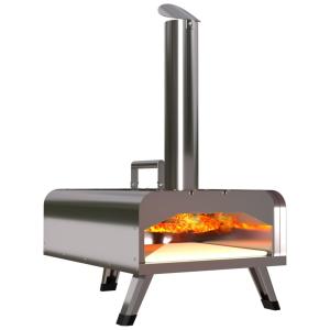 Forno de Pizza a Gás Portátil Aço Inoxidável com Livro de Receitas e Pedra de Pizza, Amopatio, Prata