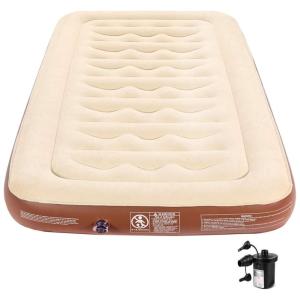 Cama Colchão Inflável de ar Altura 22,86cm Bombade Ar de 75W Recarregável Sacola de zenamento, MISSYEE, Marrom Claro