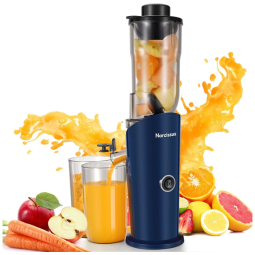 Centrifuga de Frutas de Prensa Fria com Calha de Alimentação Grande de 7 cm, Escova, 2 Filtros e Sem BPA, 110V 150W, Narcissus, Azul