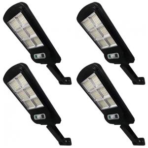 Luminária Solar Externa 96 LED com Sensor de Movimento e Controle Remoto, 4 Unidades, ELEMY, Preto