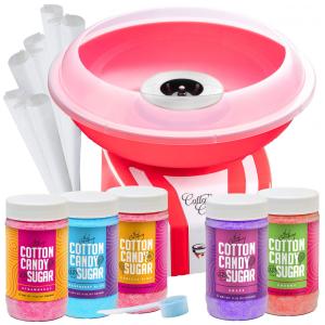 Máquina de Algodão Doce Elétrica Inclui 5 Frascos de 350mL com Sabores de Açúcar Floss, 50 Cones de Papel e Colher, 110V, The Candery, Rosa