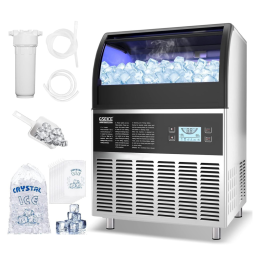 Máquina de Gelo Profissional Autônoma Produz 90 kg em 24H Aço Inoxidável, 590W 110V, GSEICE, Prata