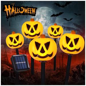 Kit Estacas LED Solar de Abóboras 3D para Decoração de Halloween, Laranja