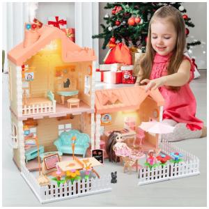 Casa de Bonecas com 3 Quartos e Acessórios para Crianças de 3 Anos a 12 Anos, SINOMARS, Amarela