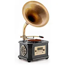 Gramofone Toca Discos Retro com 3 Velocidades e Rádio AM FM, 110V, Eikosch VS1723, Preto