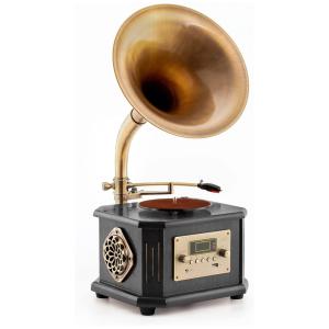 Gramofone Toca Discos Retro com 3 Velocidades e Rádio AM FM, 110V, Eikosch VS1723, Preto