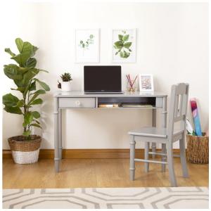 Escrivaninha infantil com cadeira Guidecraft Dahlia Cinza em madeira com gaveta e nicho 96cm