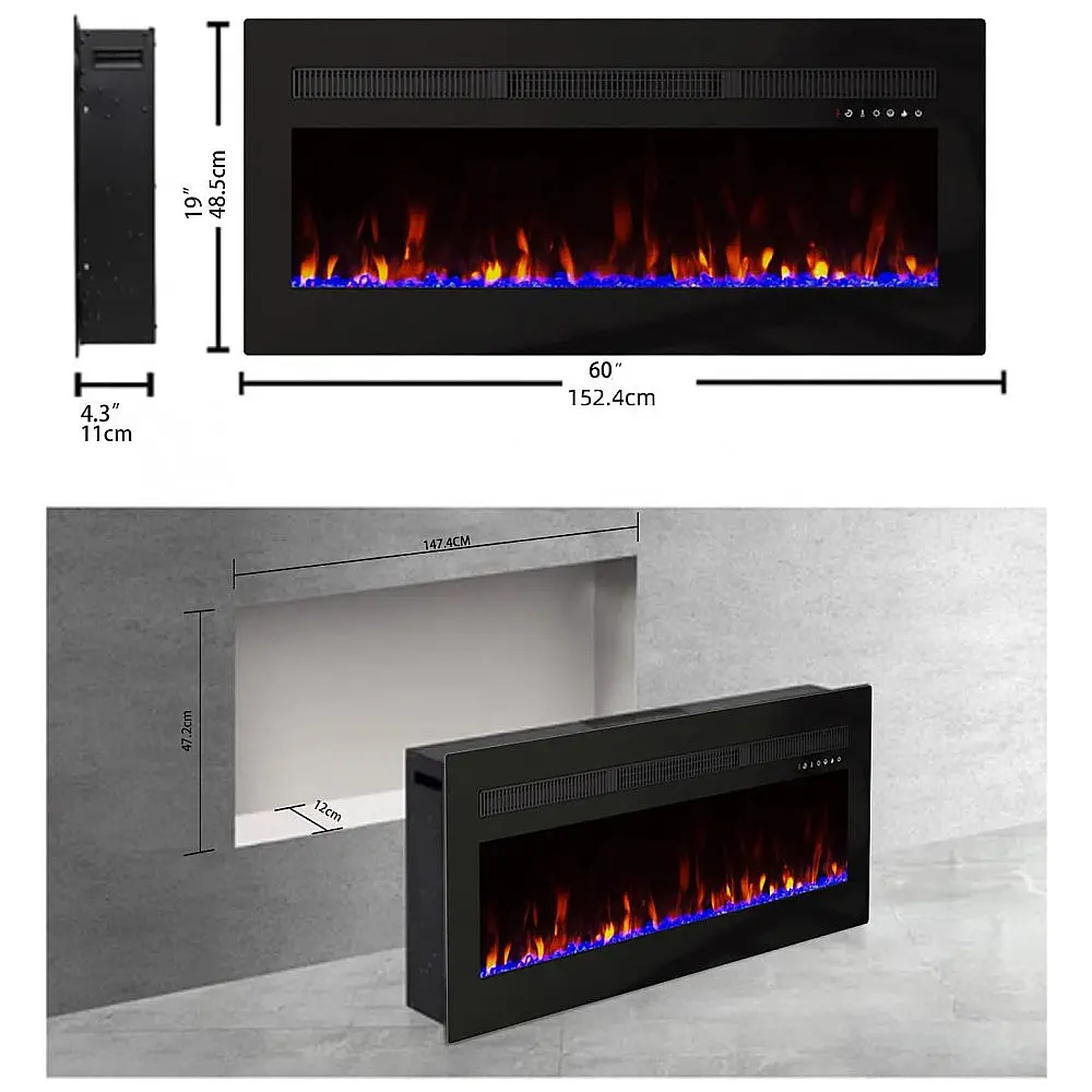 Lareira Elétrica Panana de 152 cm, Embutida ou de Parede, com Timer, LED Touch, Controle Remoto, Chamas Ajustáveis em Cor e Velocidade — foto 3