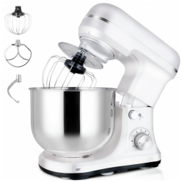 Mixer MURENKING 4,7L, 6 Marchas, Recipiente Inox, 300W, Batedor de Massas, Pás e Batedor, Forno Elétrico Doméstico - Branco