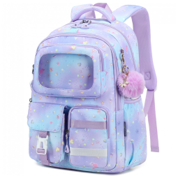 Mochila escolar AO ALI VICTORY roxa para notebook 15,6", múltiplos compartimentos