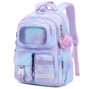 Mochila escolar AO ALI VICTORY roxa para notebook 15,6", múltiplos compartimentos