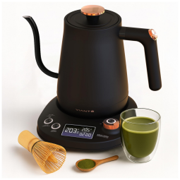 Chaleira elétrica pescoço de ganso preta Vianté inox controle preciso de temperatura 0,8L com função manter aquecido KET-201, 110V