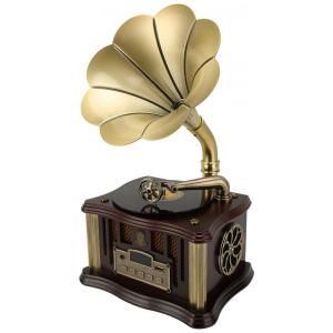 Gramofone Toca Discos Retrô com Entrada USB, AUX, Rádio FM, Bluetooth e Cartão de Memória, GOWENIC, Branco