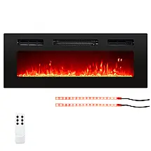 Lareira Elétrica Tangkula 91x35cm 1500W LED 12 Cores Pedras Cristal Embutir 110V