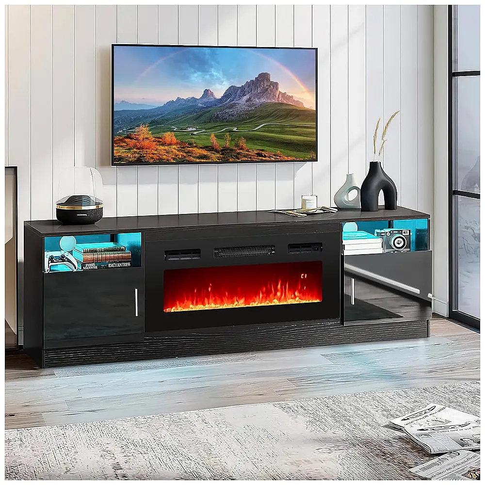 Lareira Elétrica Tangkula 91x35cm 1500W LED 12 Cores Pedras Cristal Embutir 110V — foto 2
