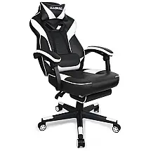 Cadeira Gamer Reclinável e Giratória com Apoio para Lombar, Cabeça e Pés, HEADMALL, Preto e Branca