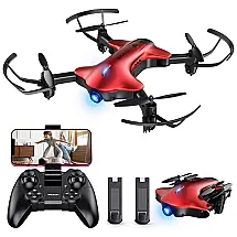 Drone com Câmera 1080P Controle Remoto 3 Velocidades, 2 Baterias, SPACEKEY, Vermelho