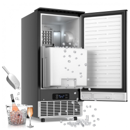 Máquina de Gelo Sob Bancada RAPSUAR Aço Inoxidável 43 kg/24h Bin 16 kg Porta Reversa 110V