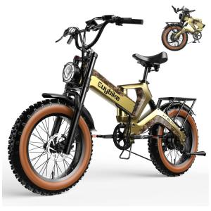 Bicicleta Elétrica Kebiko K6F Dourado 20" | Motor 2000W (Pico), Bateria 48V 25Ah, 8 Velocidades, Freios Hidráulicos