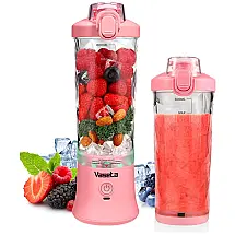 Liquidificador Portátil 600mL com 6 Lâminas e Luz LED, 240W, VASETA, Rosa