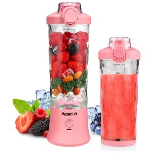 Liquidificador Portátil 600mL com 6 Lâminas e Luz LED, 240W, VASETA, Rosa