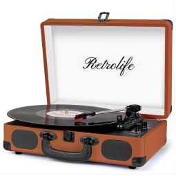 Toca Discos Retro 3 Velocidades com Bluetooth e Alto Falantes Embutidos, Retrolife, Rosa Camuflado