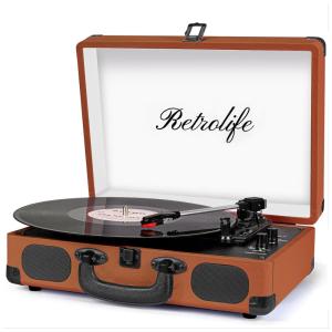 Toca Discos Retro 3 Velocidades com Bluetooth e Alto Falantes Embutidos, Retrolife, Rosa Camuflado