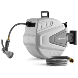 Mangueira de Jadim 30M com Enrolador Retrátil, Bico Pulverizador de 9 Funções, Trava e Giratório 180, DeWoxkex, Cinza