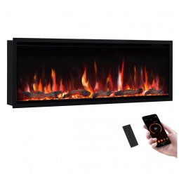 Lareira Elétrica Linear PuraFlame Preta Design Slim com 9 Cores de Chama e Controle por Voz 127 cm 120V